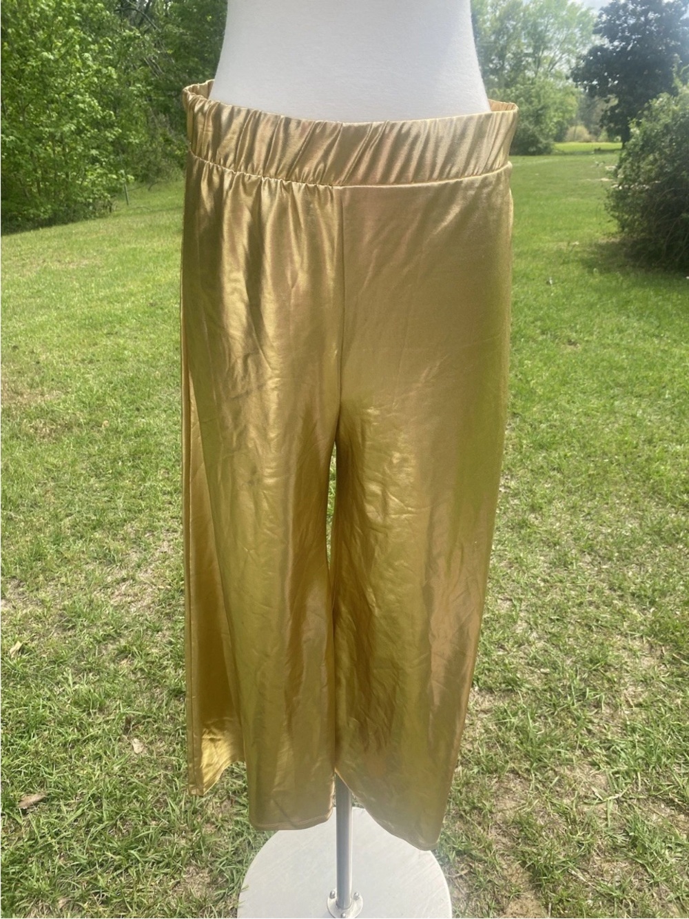 Metallic Gold Wide-Leg Women’s Pants with Elastic Waist